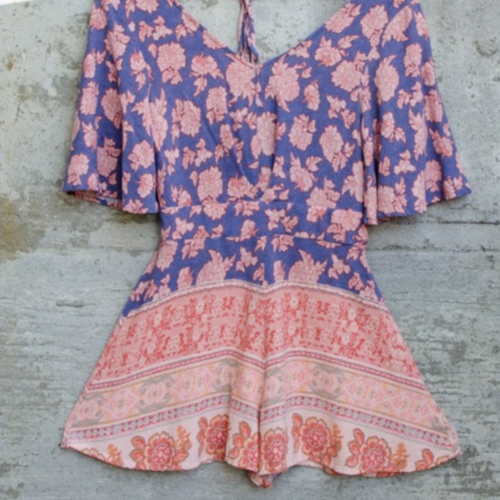 Xhiliration | Purple and Peach Boho Romper